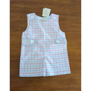 The Beaufort Bonnet Company Jack Keene Jon Jon Coral Check Boys Sz 18-24M NEW WT